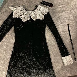 Dolls Kill Black Velvet Dress with White Lace Collar